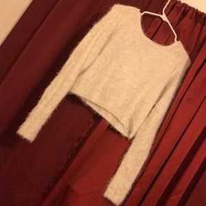 Cropped fuzzy white long sleeve